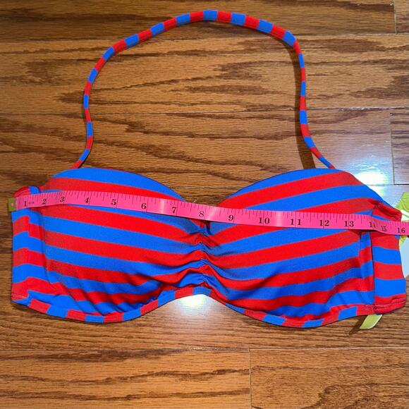 NWT Gianni Bini Molded Cup Halter Red Blue Stripe Bikini Top Size Large - Picture 10 of 11
